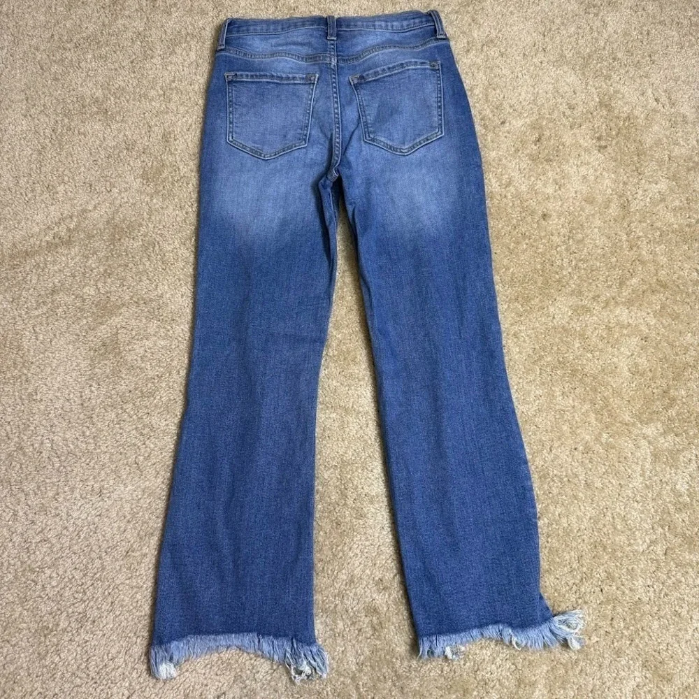 Altar'd State Jeans Womens 7 Blue Distressed Flare Raw Hem‎ High Rise Stretch